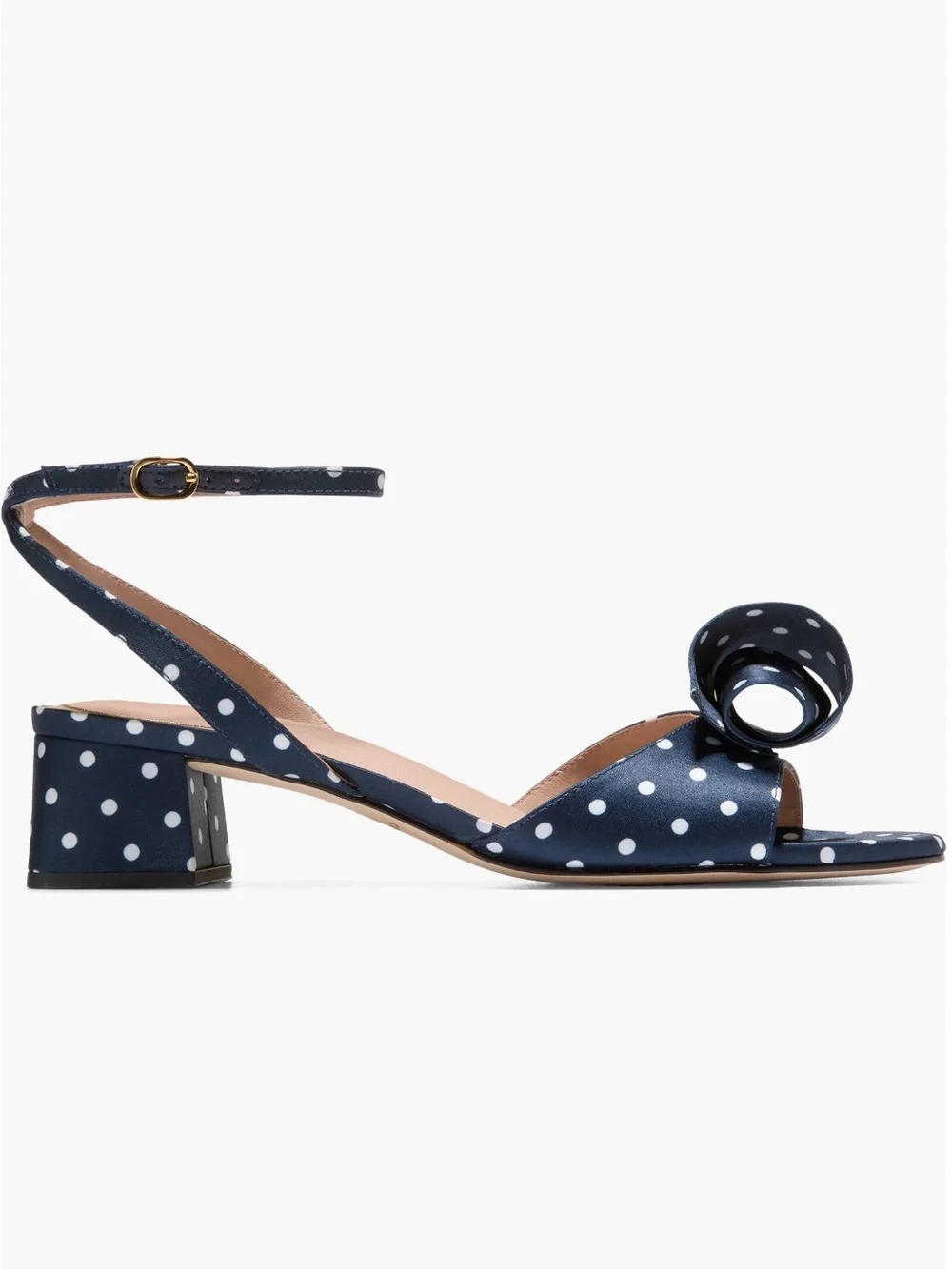 Cole Haan Navy Polka Dot Bow Ankle-Strap Block Heel